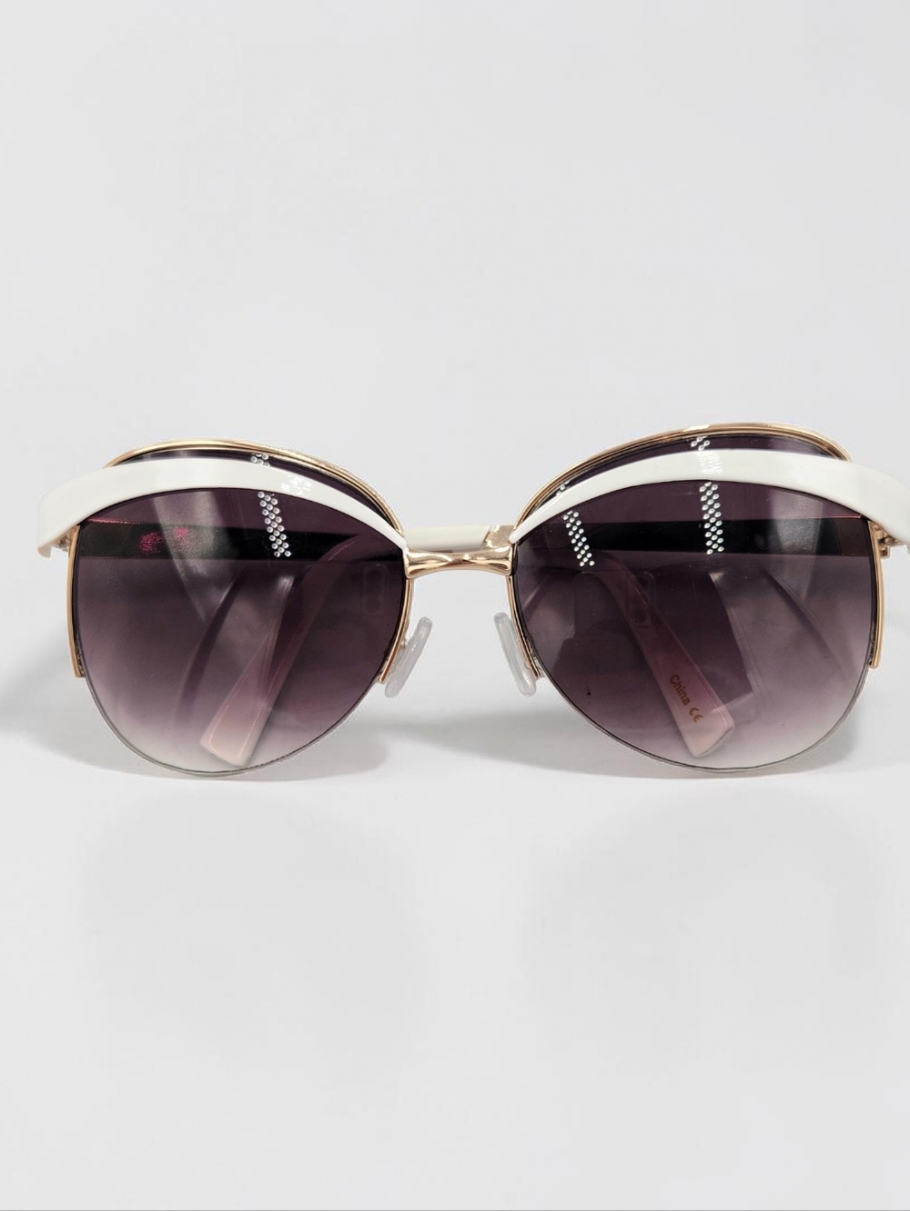 Betsey Johnson Sunglasses MK 009 Rose Gold White Gradient Smoke Lens Cat Eye